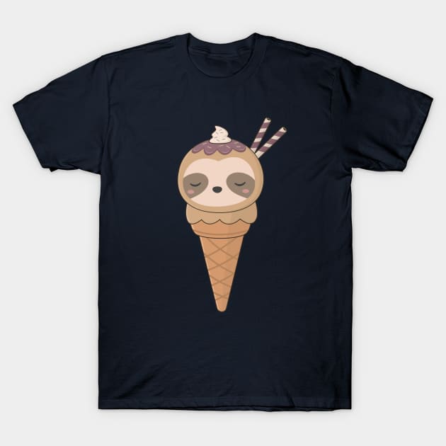 Kawaii Cute Sloth Ice Cream T-Shirt T-Shirt by happinessinatee